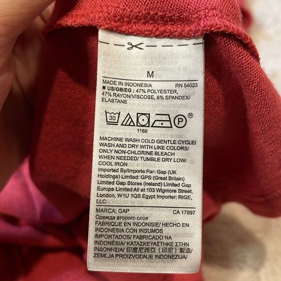 Gap- NWT Knit T-Shirt Dress Ruffled Flutter Bell Sleeves Red Peach- Size M - Picture 6 of 7